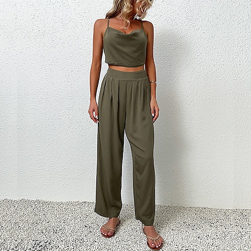 

Femme Débardeur Ensembles de pantalons Vêtement de rue Vert Véronèse Vacances Fin de semaine Plein A Bretelles S M L XL