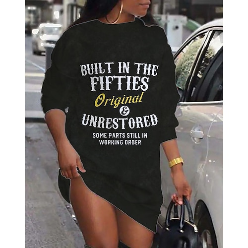 

Women's Shift Dress Short Mini Dress Black Gray Long Sleeve Letter Print Fall Spring Crew Neck Casual Fashion 2022 S M L XL XXL 3XL
