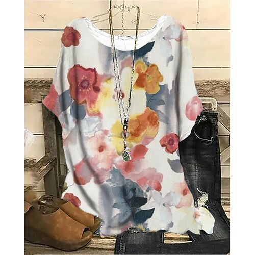 

Women's Plus Size Tops Blouse Shirt Graphic Patterned Print Half Sleeve Crewneck Streetwear Daily Vacation Polyester Summer Black And White