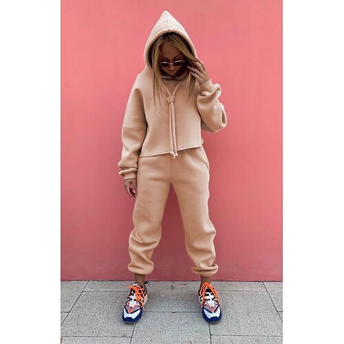 

Women's Basic Streetwear Solid Color Casual Daily Two Piece Set Hoodie Tracksuit Jogger Pants Print Tops