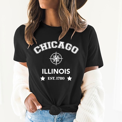 

Women's T shirt Tee Green Pink Orange Graphic Letter Print Short Sleeve Daily Going out Basic Round Neck Regular 100% Cotton S