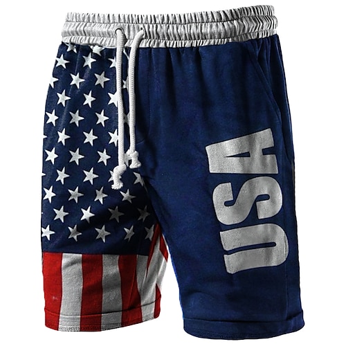 

Men's Stylish Casual / Sporty Active Shorts Drawstring Pocket Elastic Waist Short Pants Daily Weekend Micro-elastic Graphic Patterned American Flag Comfort Breathable Mid Waist Blue S M L XL XXL