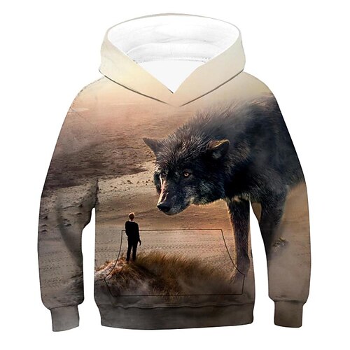 

Kids Unisex Hoodie Graphic Outdoor 3D Print Long Sleeve Pocket Fashion 3-12 Years Winter Brown