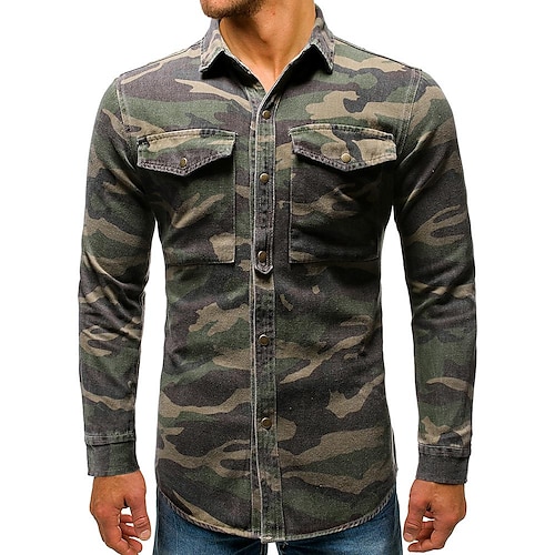 

Men's Hiking Shirt / Button Down Shirts Tactical Military Shirt Long Sleeve Top Outdoor Windproof Breathable Quick Dry Sweat wicking Summer Cotton Camo Army green camouflage Climbing Camping / Hiking