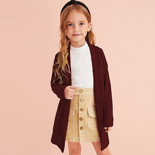 

Kids Girls' Coat Outerwear Plain Long Sleeve Coat Daily Cotton Active Adorable Black Wine Khaki Fall Spring 2-6 Years