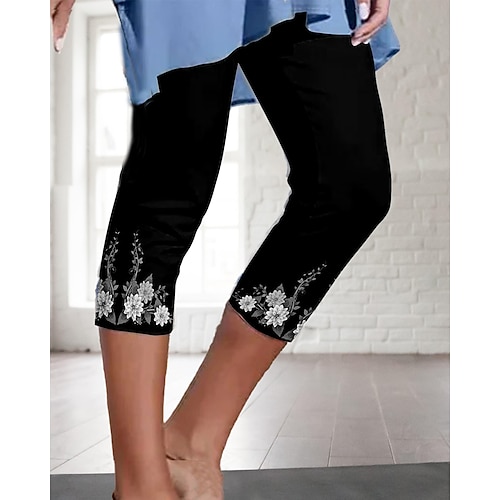

leggings capri da donna collant da allenamento vita alta controllo della pancia sollevamento di testa floreale nero yoga fitness palestra allenamento sport abbigliamento sportivo alta elasticità