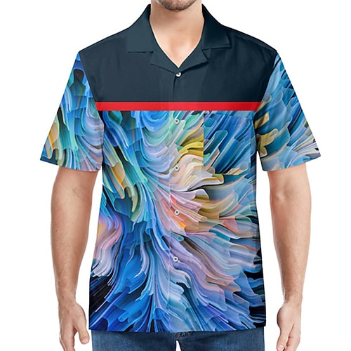 

Men's Shirt 3D Print Graphic Patterned Turndown Street Daily 3D Button-Down Short Sleeve Tops Casual Fashion Breathable Comfortable Royal Blue