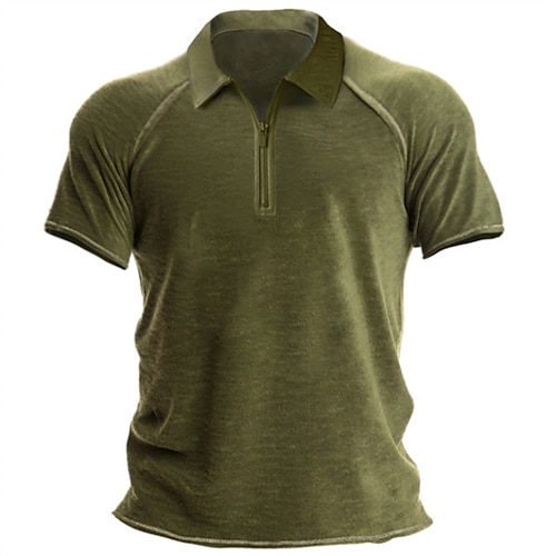 

Men's Collar Polo Shirt Golf Shirt Solid Color Turndown Army Green Street Daily Short Sleeve Zipper Clothing Apparel Fashion Casual Comfortable / Beach