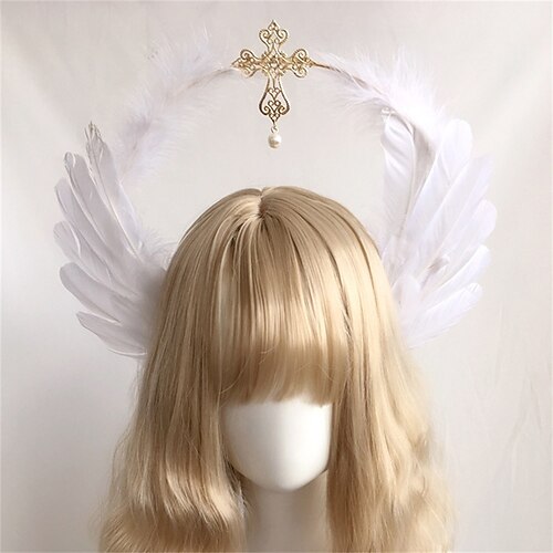 

Lolita Virgin Halo Headband Wheat Ear Cross Feather Church Pope Golden Hair Accessories Catwalk Photo Props