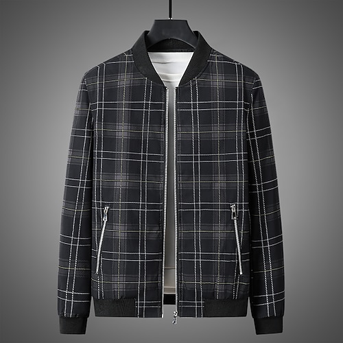 

Men's Jacket Regular UV Protection Zipper Pocket Zip Front Coat Black Blue Business Daily Winter Zipper Stand Collar Regular Fit M L XL XXL 3XL 4XL / Striped / Long Sleeve