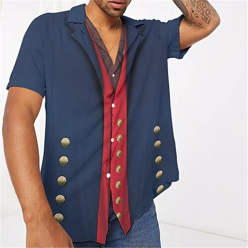 

Men's Shirt 3D Print Graphic Patterned Turndown Street Casual Button-Down Print Short Sleeve Tops Designer Casual Fashion Breathable Blue / Summer / Spring / Summer