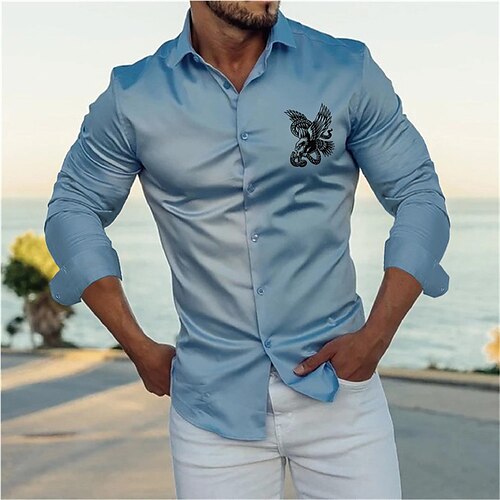 

Men's Shirt Hot Stamping Graphic Patterned Eagle Turndown Street Casual Button-Down Print Long Sleeve Tops Designer Casual Fashion Big and Tall Blue / Summer