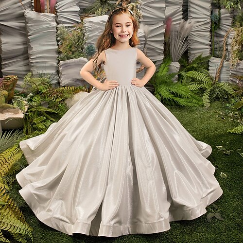 

Party Event / Party Princess Flower Girl Dresses Jewel Neck Sweep / Brush Train Satin Spring Summer with Bow(s) Pearls Cute Girls' Party Dress Fit 3-16 Years