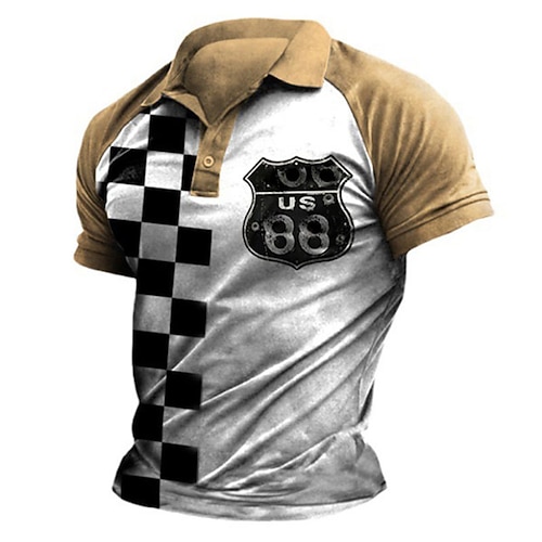 

Men's Collar Polo Shirt Golf Shirt Plaid Turndown Khaki 3D Print Outdoor Street Short Sleeves Button-Down Print Clothing Apparel Fashion Designer Casual Breathable / Summer / Spring / Summer