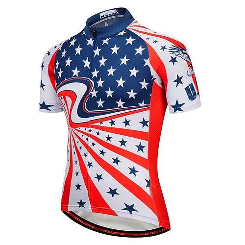 

21Grams Men's Cycling Jersey Short Sleeve Bike Top with 3 Rear Pockets Mountain Bike MTB Road Bike Cycling Breathable Quick Dry Moisture Wicking Reflective Strips Red American / USA Polyester Spandex