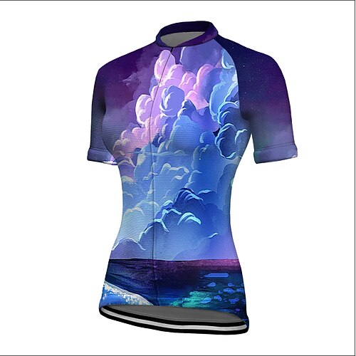 

21Grams Women's Cycling Jersey Short Sleeve Bike Jacket Tracksuit Jersey with 3 Rear Pockets Mountain Bike MTB Road Bike Cycling Cycling Breathable Quick Dry Reflective Strips Violet Graphic Animal