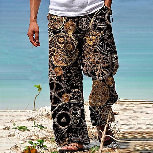 

Men's Trousers Beach Pants Pocket Drawstring Elastic Waist Graphic Prints Mechanical Parts Comfort Breathable Casual Daily Holiday Streetwear Designer Green Black
