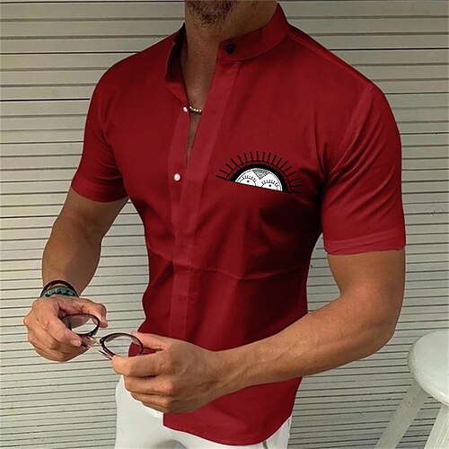 

Men's Shirt Solid Color Sun Standing Collar Street Casual Button-Down Print Half Sleeve Tops Designer Casual Fashion Breathable White Black Wine / Summer