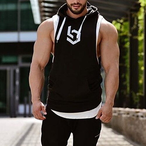 

Men's Running Tank Top Sleeveless Hoodie Athletic Breathable Quick Dry Moisture Wicking Gym Workout Running Active Training Sportswear Activewear Black Gray