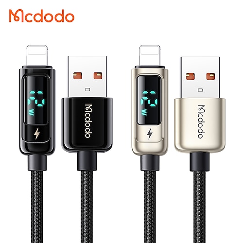 

1 Pack MCDODO Lightning Cable 3.9ft USB A to Lightning 3 A Charging Cable Fast Charging High Data Transfer Nylon Braided LED Display For iPad iPhone Phone Accessory