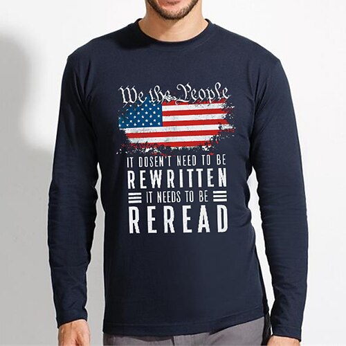 

Men's Unisex T shirt Tee Hot Stamping American Flag Letter V Neck Street Casual Print Long Sleeve Tops Designer Simple Basic Casual Black Navy Blue