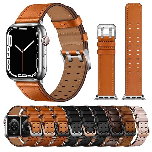 

1PC Smart Watch Band Compatible with Apple iWatch Series 8 7 6 5 4 3 2 1 SE Leather Loop for iWatch Smartwatch Strap Wristband Genuine Leather Adjustable Quick Release Classic Clasp