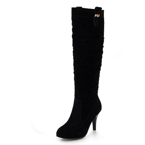 

Mulheres Botas Diário Botas Longas Inverno Salto Agulha Dedo Apontado Minimalismo Pele Nobuck Mocassim Cor Sólida Preto Vermelho Marron