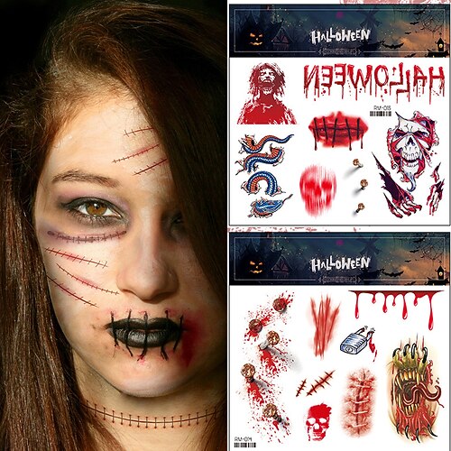 

6pcs Hot Special Waterproof Skull Face Temporary Tattoo Stickers Day Of The Dead Dress up Face Decal Facial Makeup