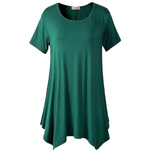 

Women's T shirt Tee Green Blue Purple Plain Flowing tunic Short Sleeve Casual Weekend Basic Round Neck Long S