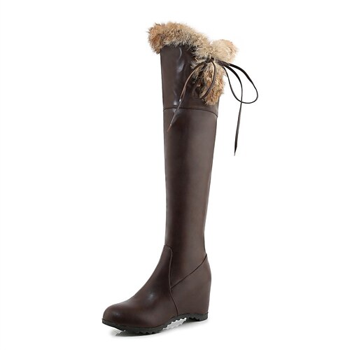 

Mujer Botas Diario Botas por encima de la rodilla Invierno Tacón Cuña Dedo redondo Minimalismo Cuero PU Cremallera Color sólido Negro Blanco Marrón