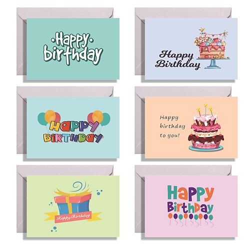 

6pcs Birthday Candy Card Congratulations Cards for Gift Decoration Party with Envelope 7.95.9 inch Paper