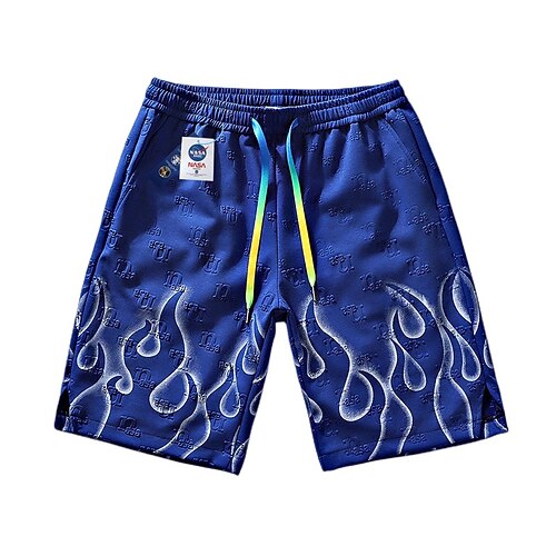 

Men's Chic Modern Sports Chinos Shorts 3D Print Pocket Elastic Drawstring Design Knee Length Pants Leisure Sports Beach Micro-elastic Flame Letter Comfort Breathable Mid Waist Black Blue Khaki M L