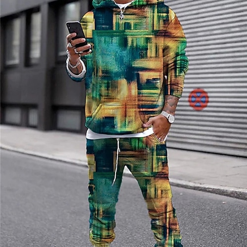 

Men's Tracksuit Hoodies Set Graphic Patterned Gradient 2 Piece Print Sports Outdoor Casual Sports 3D Print Sportswear Basic Essential Hoodies Sweatshirts Green Blue Royal Blue