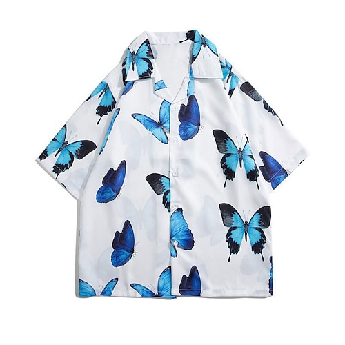 

Men's Shirt 3D Print Butterfly Animal Turndown Street Casual Button-Down Print Short Sleeve Tops Casual Fashion Breathable White Blue / Summer / Spring / Summer