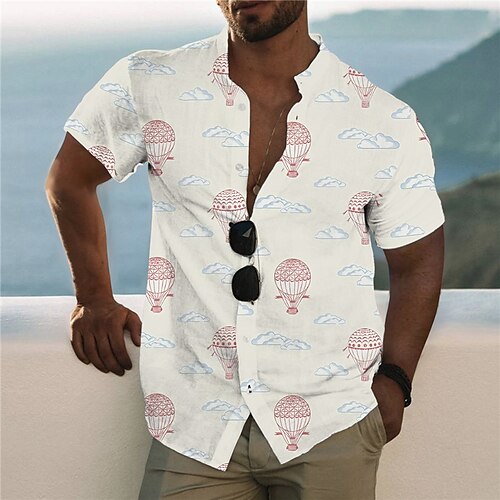 

Men's Shirt 3D Print Clouds Stand Collar Casual Daily Button-Down Print Short Sleeve Tops Designer Casual Fashion Comfortable Beige
