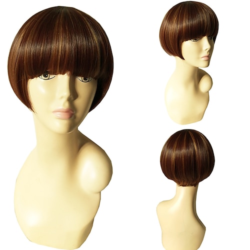 

Synthetic Wig Straight With Bangs Machine Made Wig Short A1 Synthetic Hair Women's Soft Classic Easy to Carry Blonde Brown Mixed Color / Daily Wear / Party / Evening