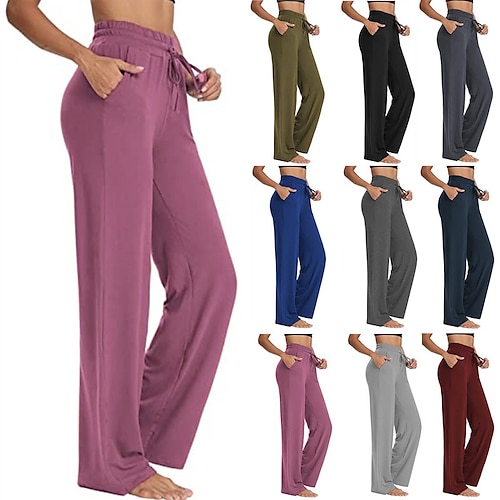 

Women's Wide Leg Pants Yoga Pilates Style Drawstring High Waist Dance Cropped Pants Bottoms Rust Red Black Army Green Sports Activewear Micro-elastic Loose / Athletic / Casual / Athleisure