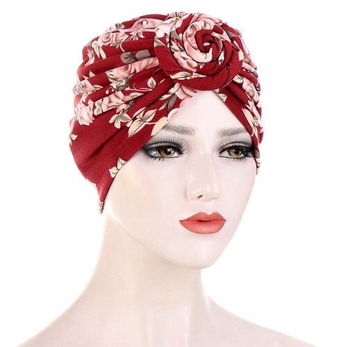 

India Women Printed Turban Hat Hijab Twist Knot Stretch Beanie Head Wrap Hair Loss Headwear Muslim Cover Bonnet Bonnet