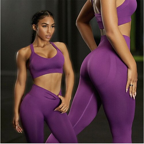 

Women's Activewear Set Sports Bra with Tights Yoga Suit 2 Piece Seamless Solid Color Sports Bra Leggings White Black Yoga Fitness Gym Workout Tummy Control Butt Lift Breathable Sport Activewear