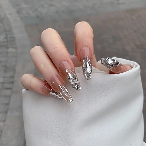 

Detachable Manicure Manicure Patch Super Long Ballet Manicure Nail Piece Nude Color Flash Full Drill Fake Nail Finished Product