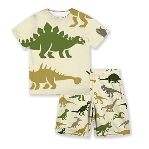 

Kids Boys T-shirt Shorts Clothing Set 2 Pieces Short Sleeve Beige Dinosaur Animal Crewneck Print Street Sports Vacation Fashion Comfort Cool Daily 3-13 Years