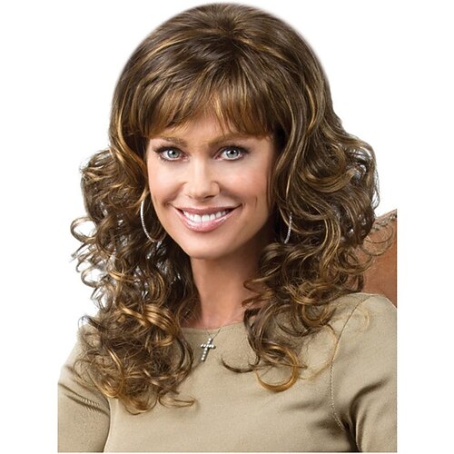 

Synthetic Wig Curly With Bangs Machine Made Wig Medium Length A1 Synthetic Hair Women's Soft Classic Easy to Carry Brown Yellow Mixed Color / Daily Wear / Party / Evening