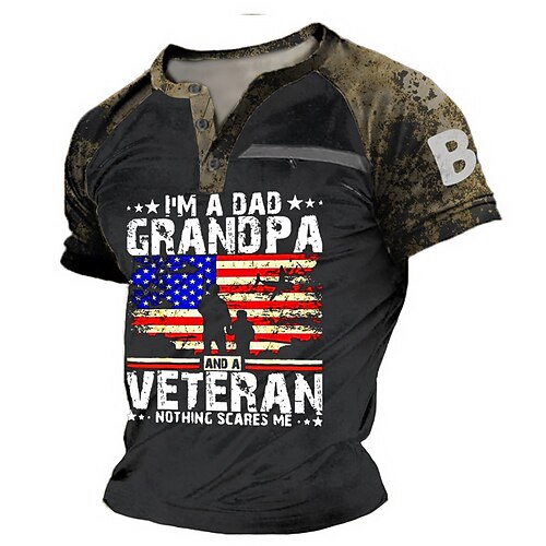 

Men's Henley Shirt Tee T shirt Tee Graphic Patterned Color Block National Flag Plus Size Henley Daily Sports Patchwork Button-Down Short Sleeve Tops Designer Basic Casual Classic Black / Summer