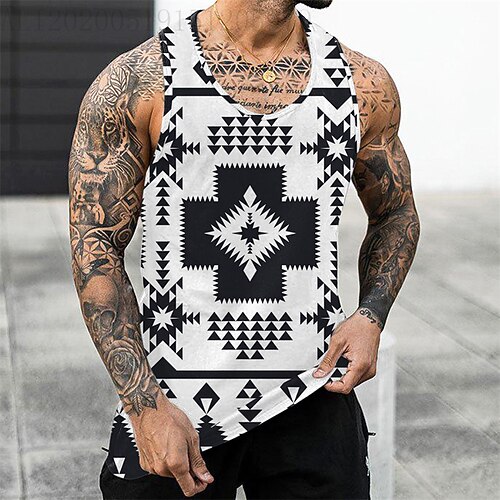 

Men's Tank Top Vest Print Graphic Patterned Crew Neck Street Daily Sleeveless Tops Lightweight Fashion Big and Tall Sports Black / White / Summer / Summer