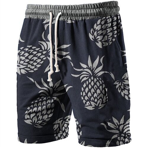 

Men's Active Terry Shorts Drawstring Elastic Waist Graphic Pineapple Comfort Breathable Short Sports Outdoor Casual Daily Fashion Streetwear Gray Micro-elastic