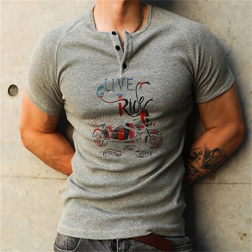 

Men's T shirt Tee Graphic Motorcycle Crew Neck Gray Street Sports Short Sleeve Button-Down Print Clothing Apparel Fashion Designer Casual Comfortable / Summer / Summer