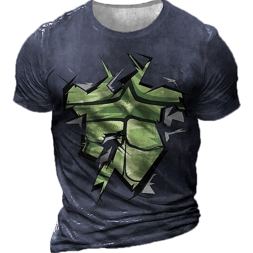

Men's Unisex T shirt Tee 3D Print Geometric Graphic Prints Crew Neck Street Daily Print Short Sleeve Tops Designer Casual Vintage Big and Tall Black Army Green Brown / Summer / Summer
