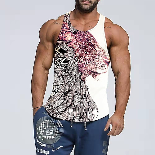 

Men's Tank Top Vest 3D Print Graphic Patterned Animal Crew Neck Street Casual Print Sleeveless Tops Basic Fashion Classic Comfortable White / Summer