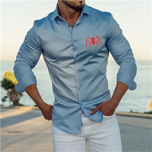 

Men's Shirt Hot Stamping Graphic Patterned Spider Turndown Street Casual Button-Down Print Long Sleeve Tops Designer Casual Fashion Big and Tall Blue / Summer / Spring / Summer