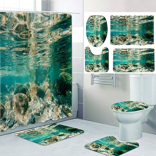 

Submarine World Pattern Printing Bathroom Shower Curtain Leisure Toilet Four-Piece Design